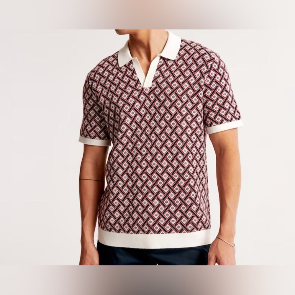ABERCROMBIE & FITCH GOLF SHOP GEOMETRIC JACQUARD KNIT POLO NWOT